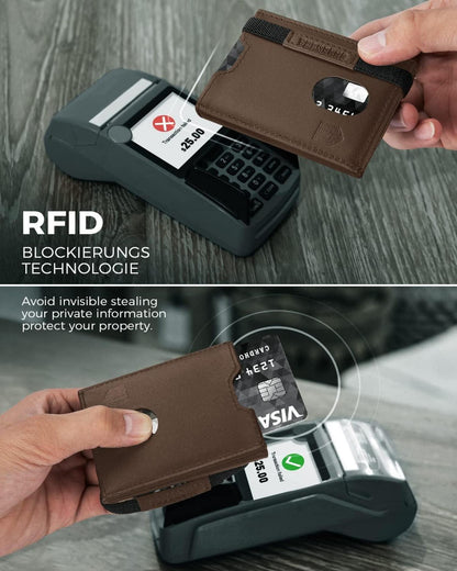 Herren Geldbörse RFID Schutz Münzfach Kartenetui Braun Leder