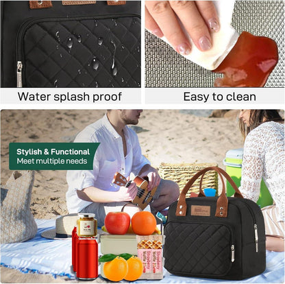 Isolierte Lunchtasche für Arbeit Erwachsene Damen Herren Kühltasche Schwarz