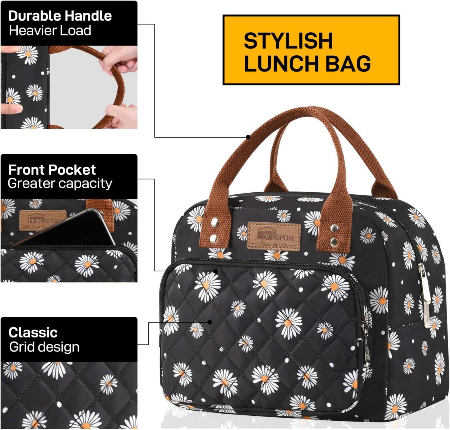 Isolierte Lunchtasche für Damen Herren Arbeit Kühltasche Lunchbox Blumen