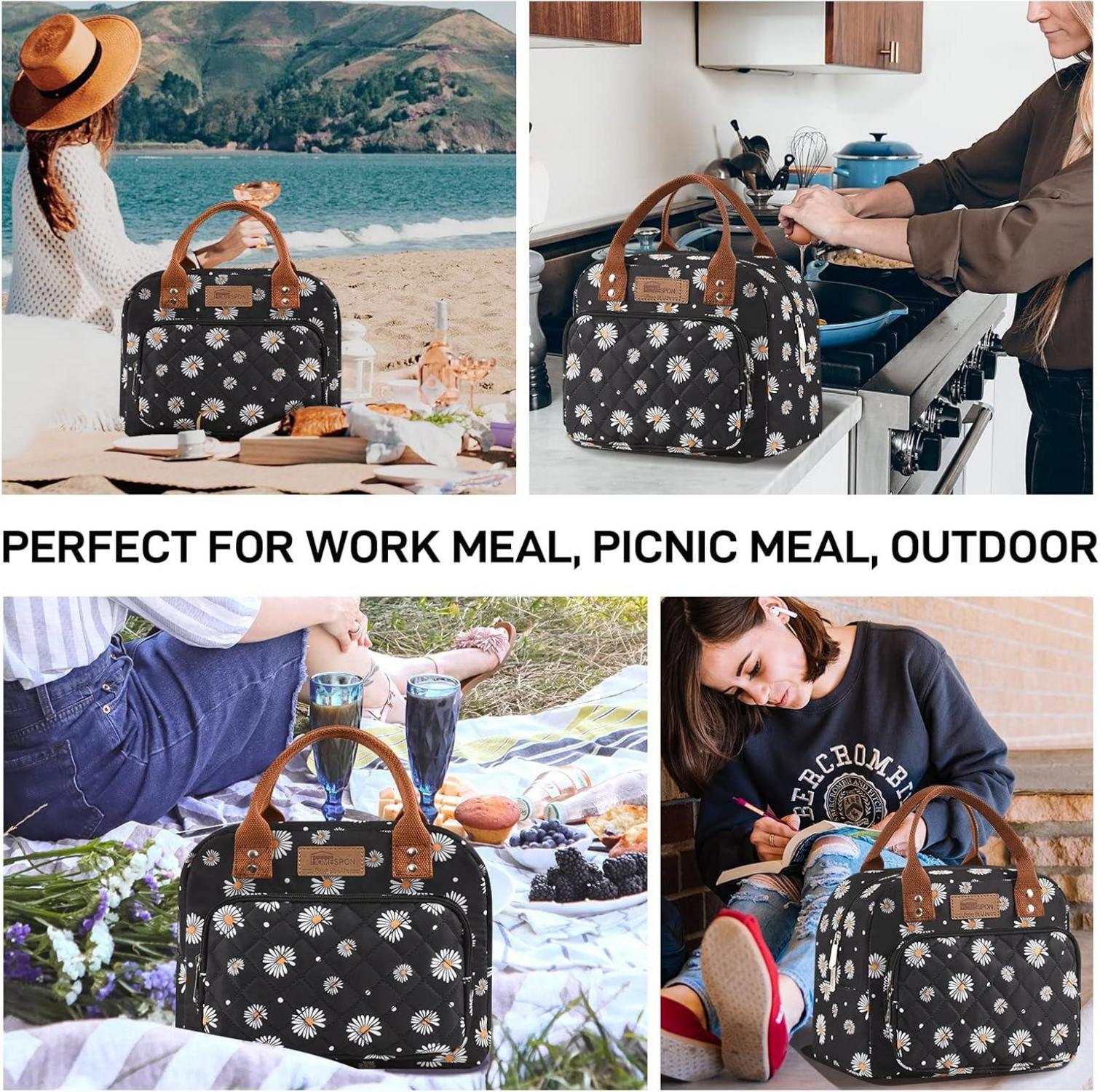 Isolierte Lunchtasche für Damen Herren Arbeit Kühltasche Lunchbox Blumen