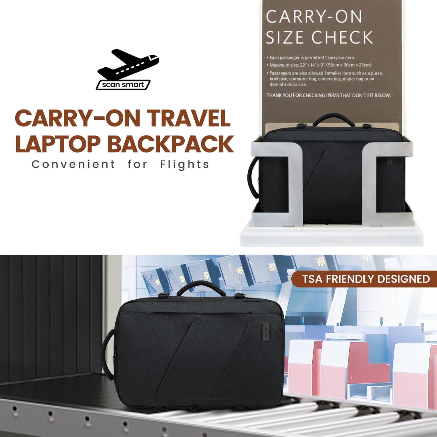 Handgepäck Rucksack 32-50L erweiterbar Laptop Herren Damen, Schwarz