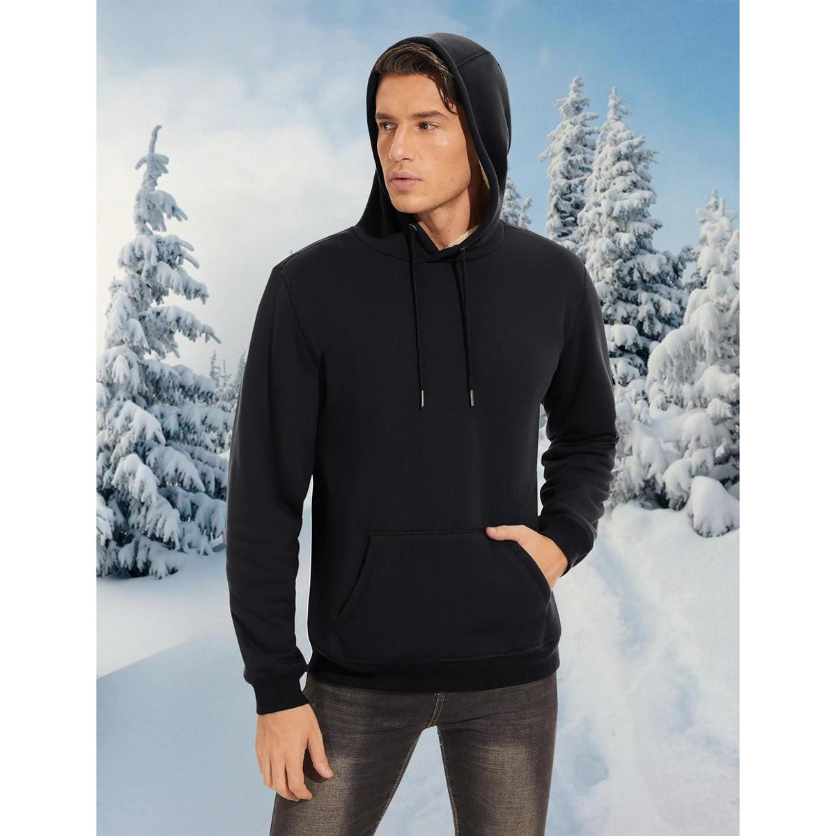 Herren Sherpa Hoodie mit Kängurutasche – Warm & Winddicht