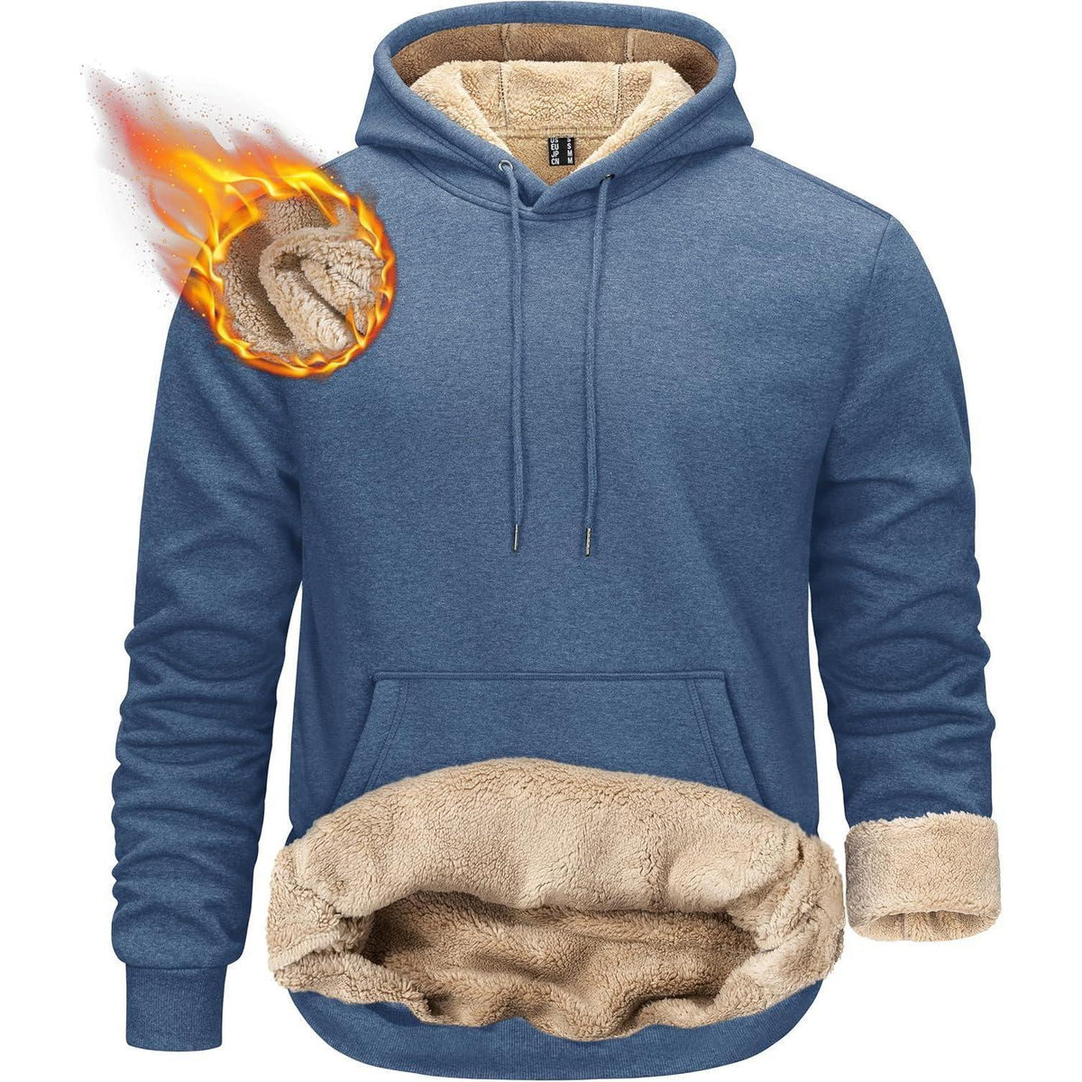 Herren Sherpa Hoodie mit Kängurutasche - Blaugrau