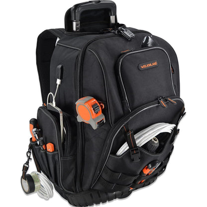 Werkzeugrucksack mit Rollen, 72 Taschen, Schwarz/Orange, L