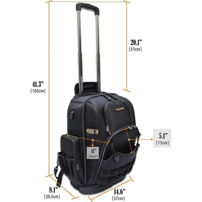 Werkzeugrucksack mit Rollen, 72 Taschen, Schwarz/Orange, L