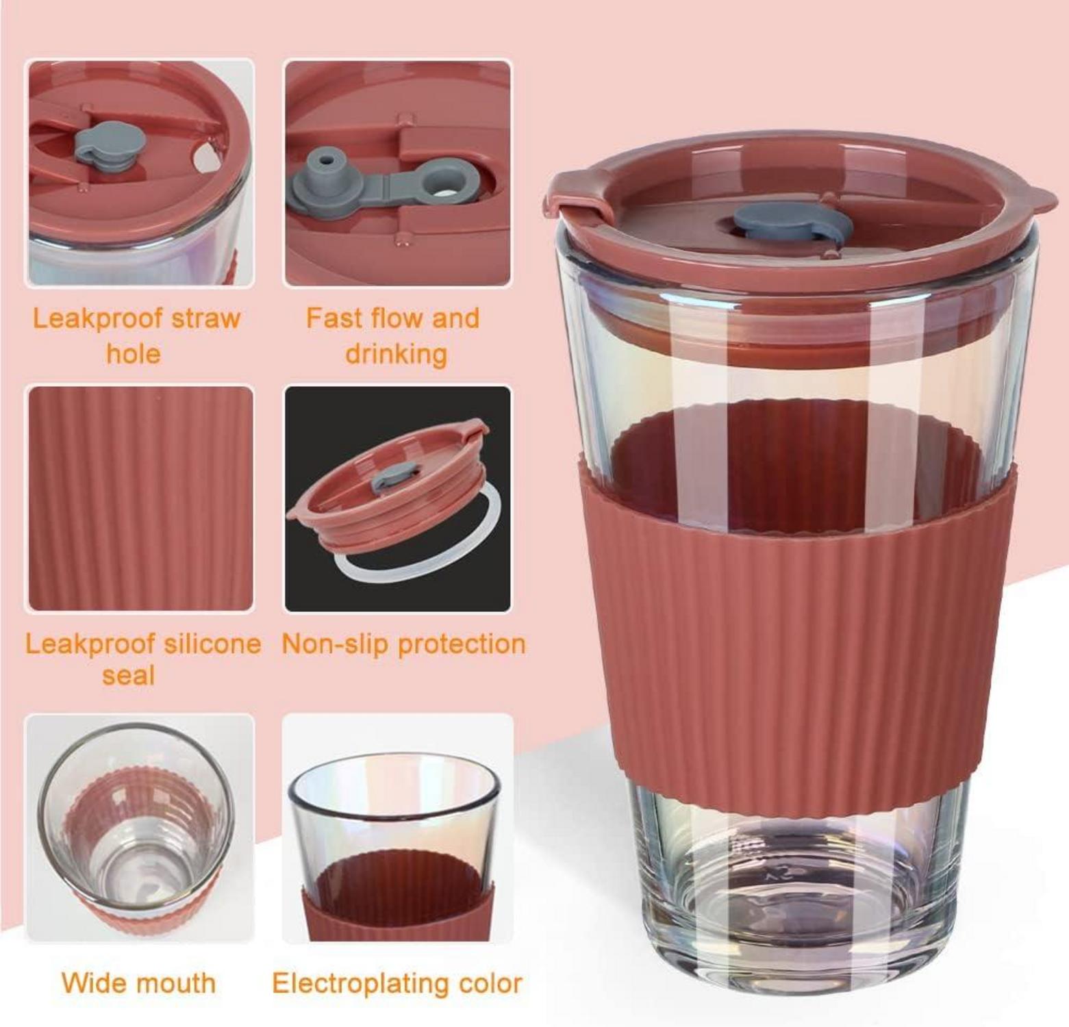 Glasbecher Set 450ml 2er Smoothie Trinkbecher to go mit