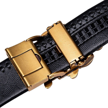 YOHOWA Herren Ratschen Gürtel Echtleder automatische Schnalle im Fashion Geschenkset