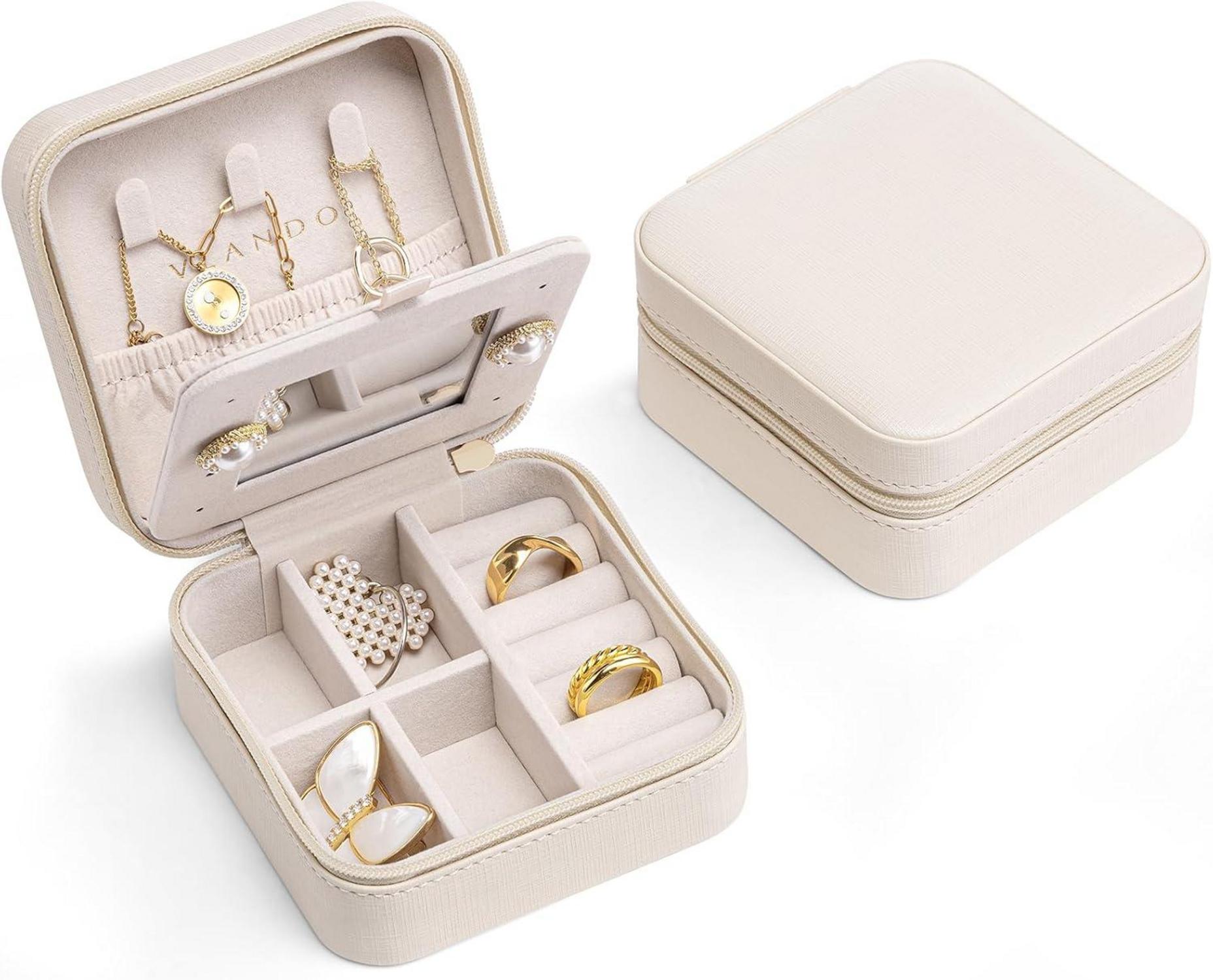 Schmuckkästchen mit Spiegel Reise Schmuck Etui aus Leder White