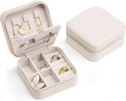 Schmuckkästchen mit Spiegel Reise Schmuck Etui aus Leder White