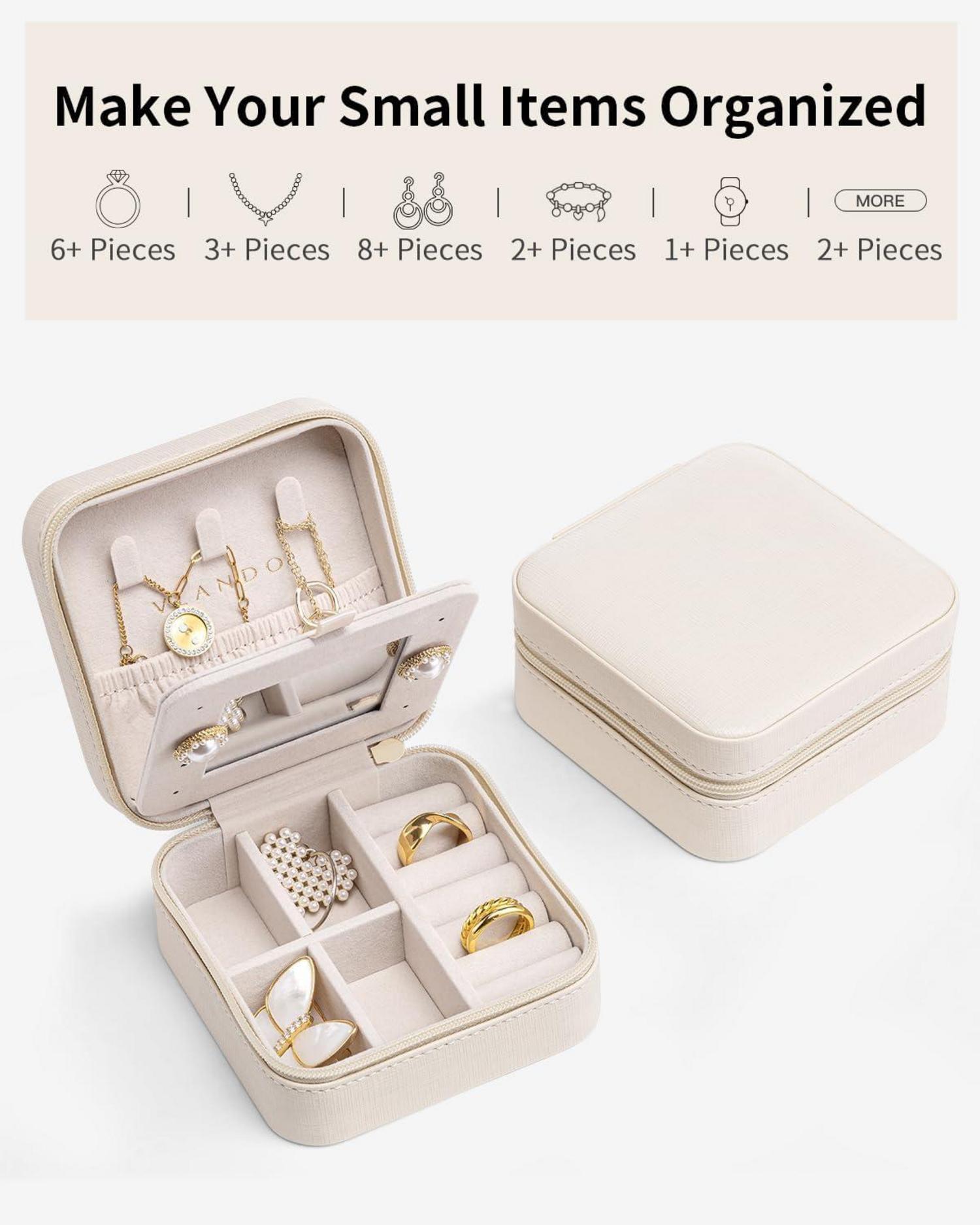 Schmuckkästchen mit Spiegel Reise Schmuck Etui aus Leder White