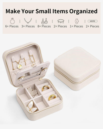 Schmuckkästchen mit Spiegel Reise Schmuck Etui aus Leder White