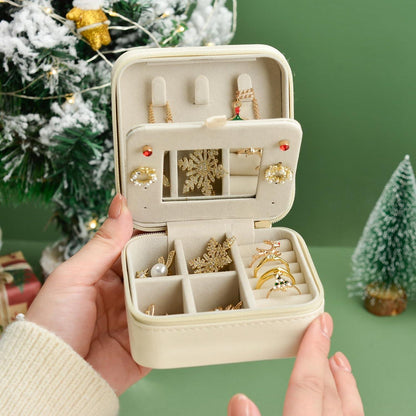 Schmuckkästchen Mädchen Schmuckbox Damen Klein mit Spiegel Weiß Leder