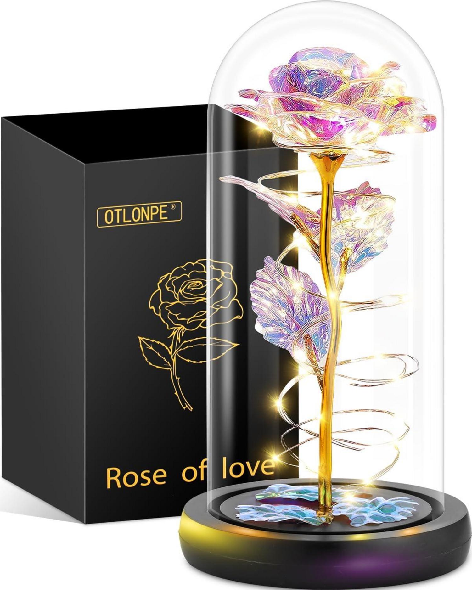 Ewige Rose im Glas mit LED - Romantisches Geschenk für Frau