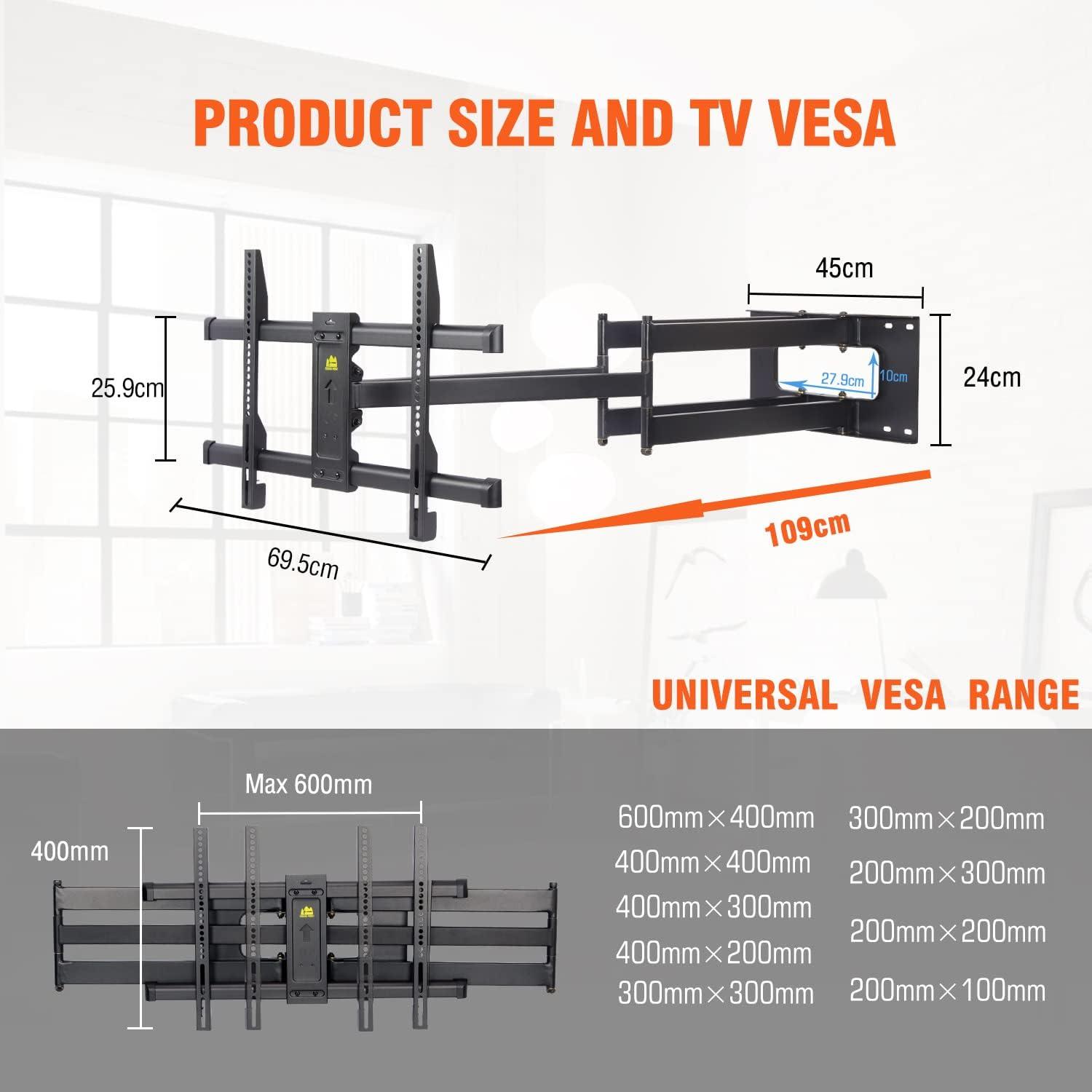 TV Wandhalterung 109cm doppelter Gelenkarm schwenkbar 42-90 Zoll 75kg