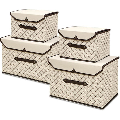 Faltbare Stoffboxen 4er Set Beige Karo Kleidung Spielzeug