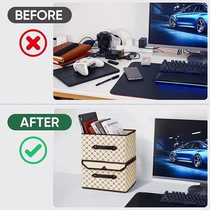 Faltbare Stoffboxen 4er Set Beige Karo Kleidung Spielzeug