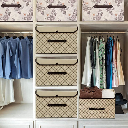 Faltbare Stoffboxen 4er Set Beige Karo Kleidung Spielzeug