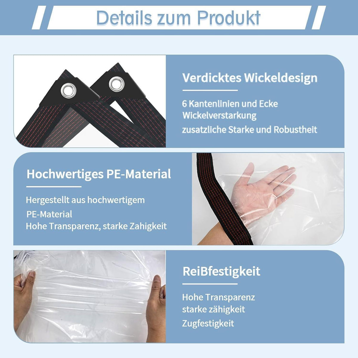 Transparente Abdeckplane 3x6m wasserdicht mit Ösen