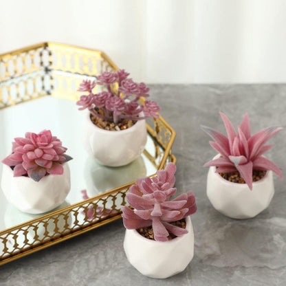 Künstliche Sukkulenten Pflanzen mit Topf, 4er Set, Rosa