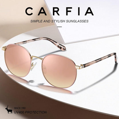 CARFIA Polarisierte Runde Damen Sonnenbrille mit Ledertasche