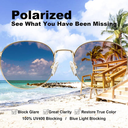 CARFIA Polarisierte Runde Damen Sonnenbrille Metall Rahmen UV400 Schutz