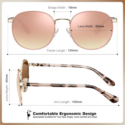 CARFIA Damen Runde Sonnenbrille Polarisiert Metall Rahmen UV400