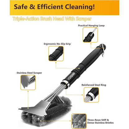 Grillbürste mit Schaber Edelstahl Langer Griff Grill Zubehör