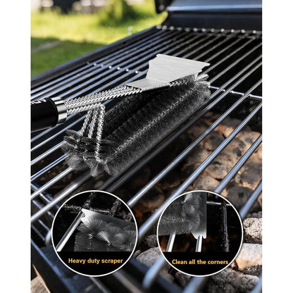 Grillbürste mit Schaber Edelstahl Langer Griff Grill Zubehör