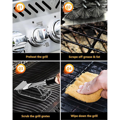 Grillbürste mit Schaber Edelstahl Langer Griff Grill Zubehör