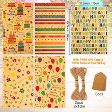 Geschenkpapier Geburtstag Kraft Natur Bunte Muster Set