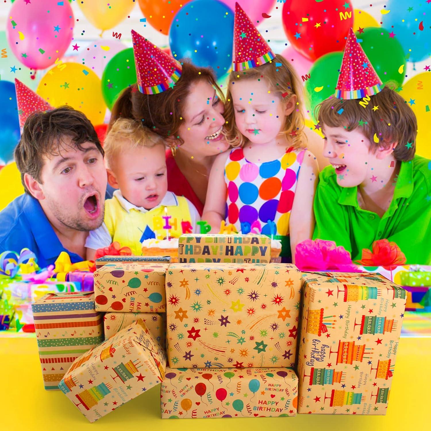 Nachhaltiges Geschenkpapier Geburtstag Kraftpapier mit buntem Muster