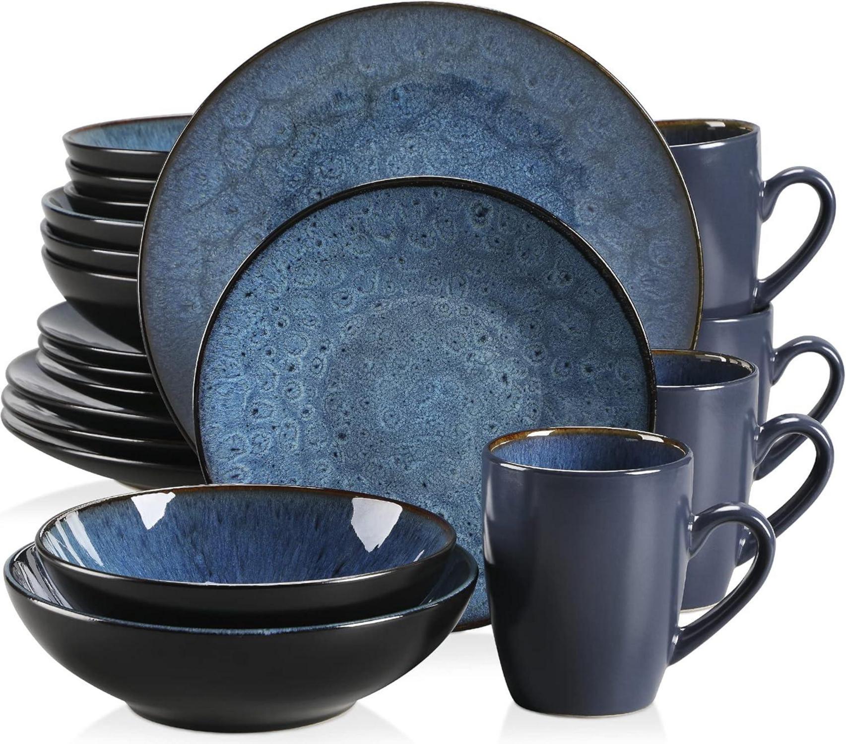 Tafelservice Set 20 tlg Vintage Steinzeug Geschirr Bubble Blau