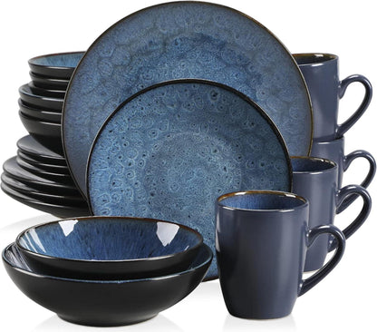Tafelservice Set 20 tlg Vintage Steinzeug Geschirr Bubble Blau
