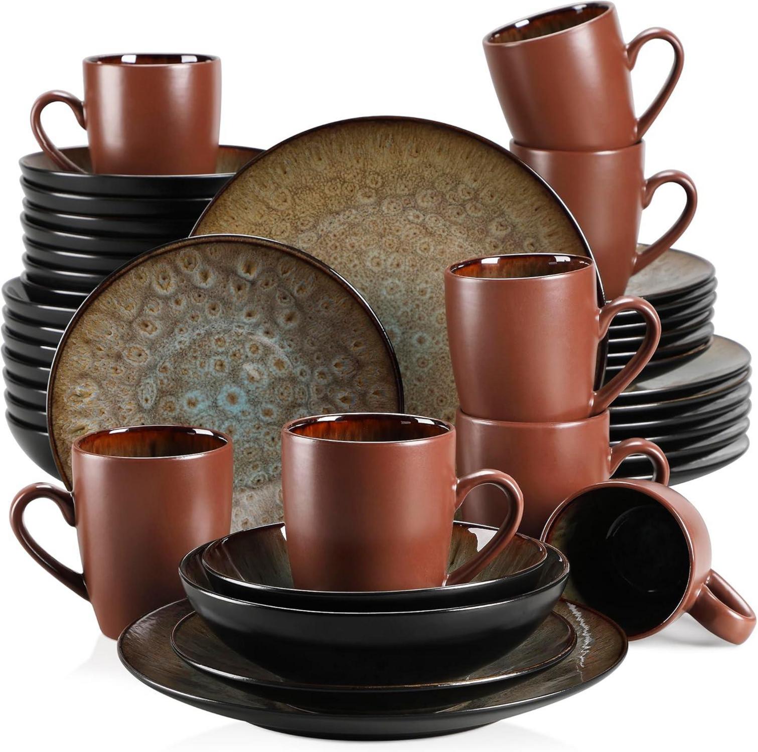 40-teiliges Steinzeug Kombiservice Set Vintage Braun