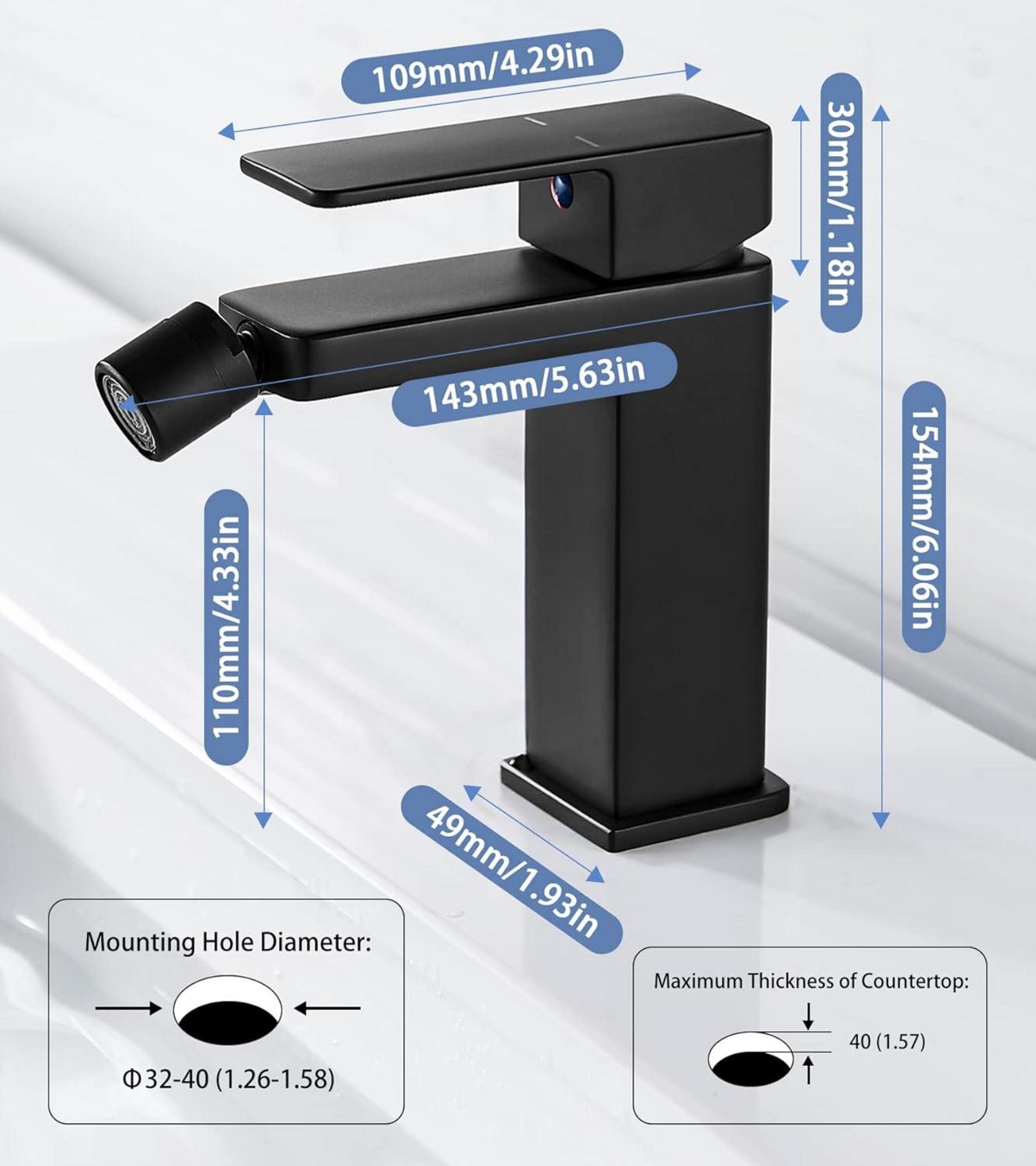 Wasserhahn Bad Schwarz Einhebel Bidetarmatur 105mm, Waschtischarmatur