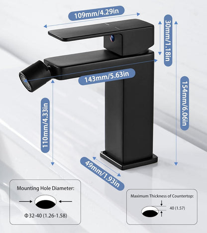 Wasserhahn Bad Schwarz Einhebel Bidetarmatur 105mm, Waschtischarmatur