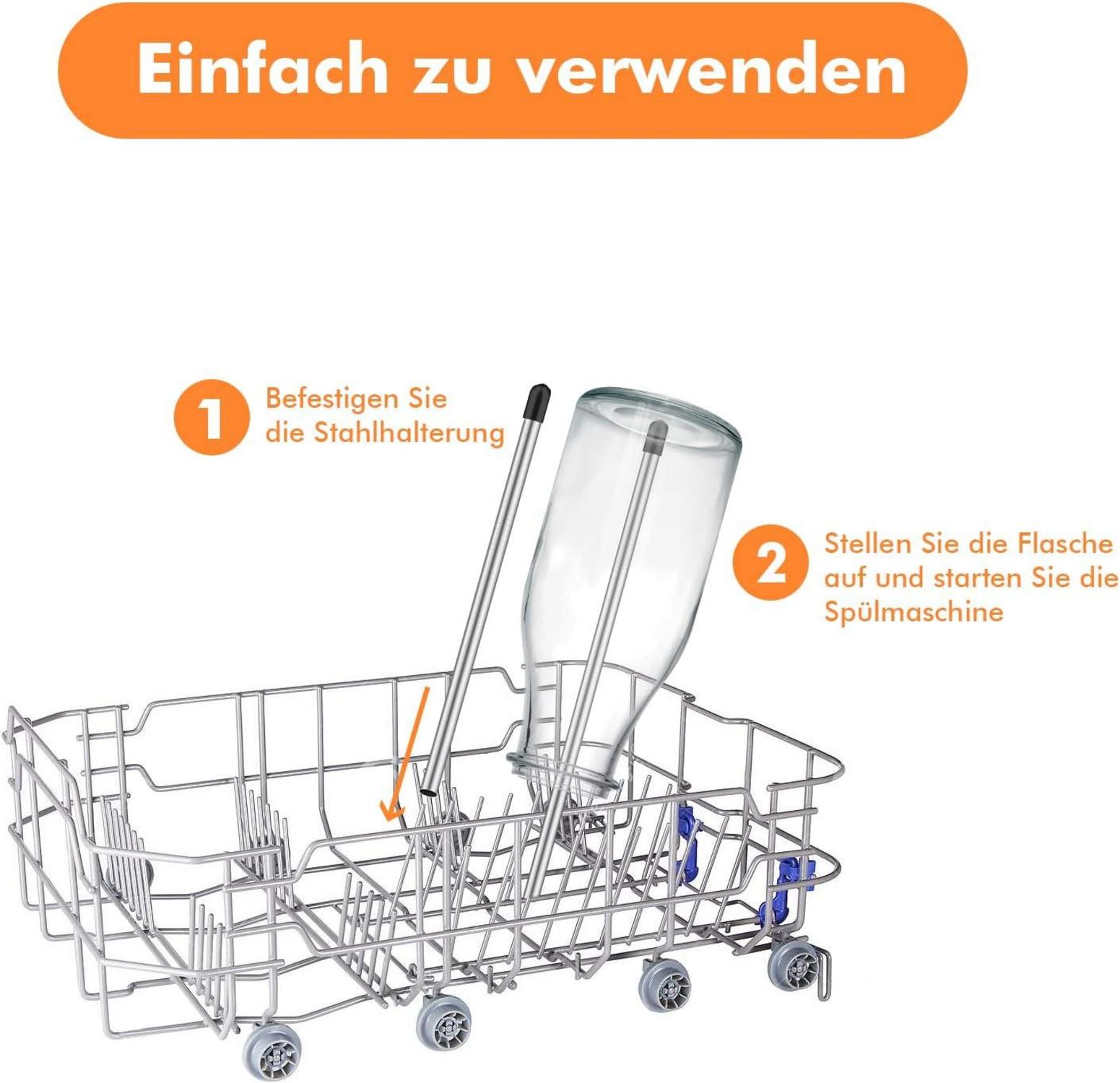 6er Set Edelstahl Flaschenhalter für Spülmaschine - Glashalter Geschirrspüler
