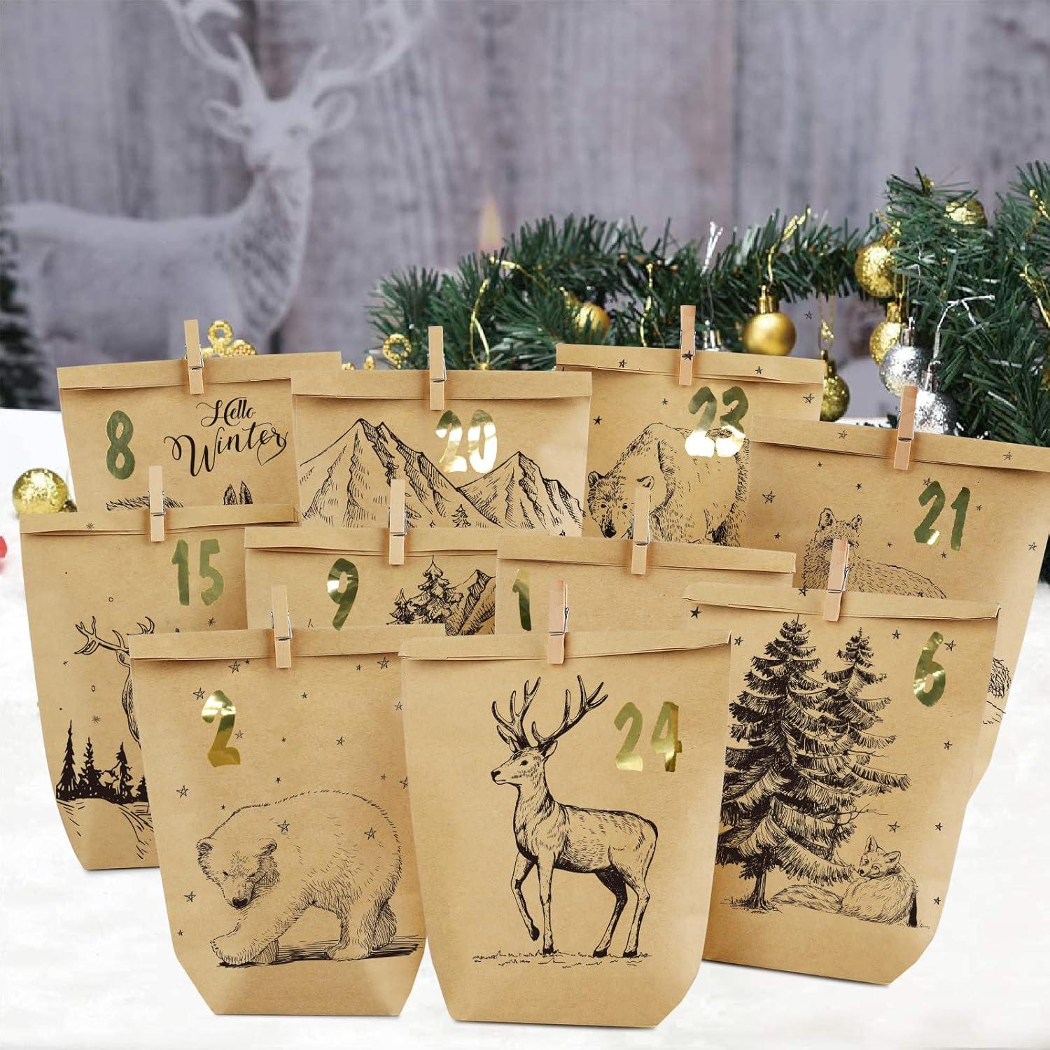 Adventskalender 24 bedruckte Kraftpapiertüten Weihnachtskalender