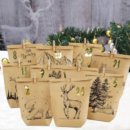 Adventskalender 24 bedruckte Kraftpapiertüten Weihnachtskalender