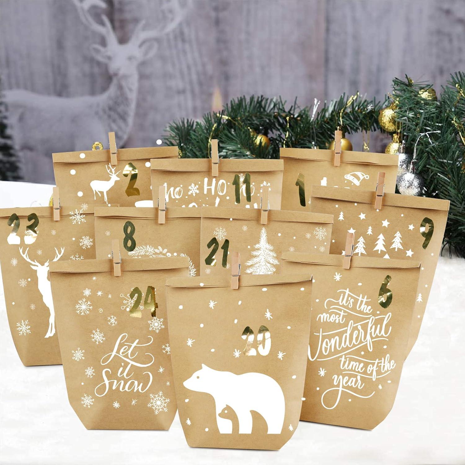 Adventskalender Tüten zum Befüllen Kraftpapier DIY Winter