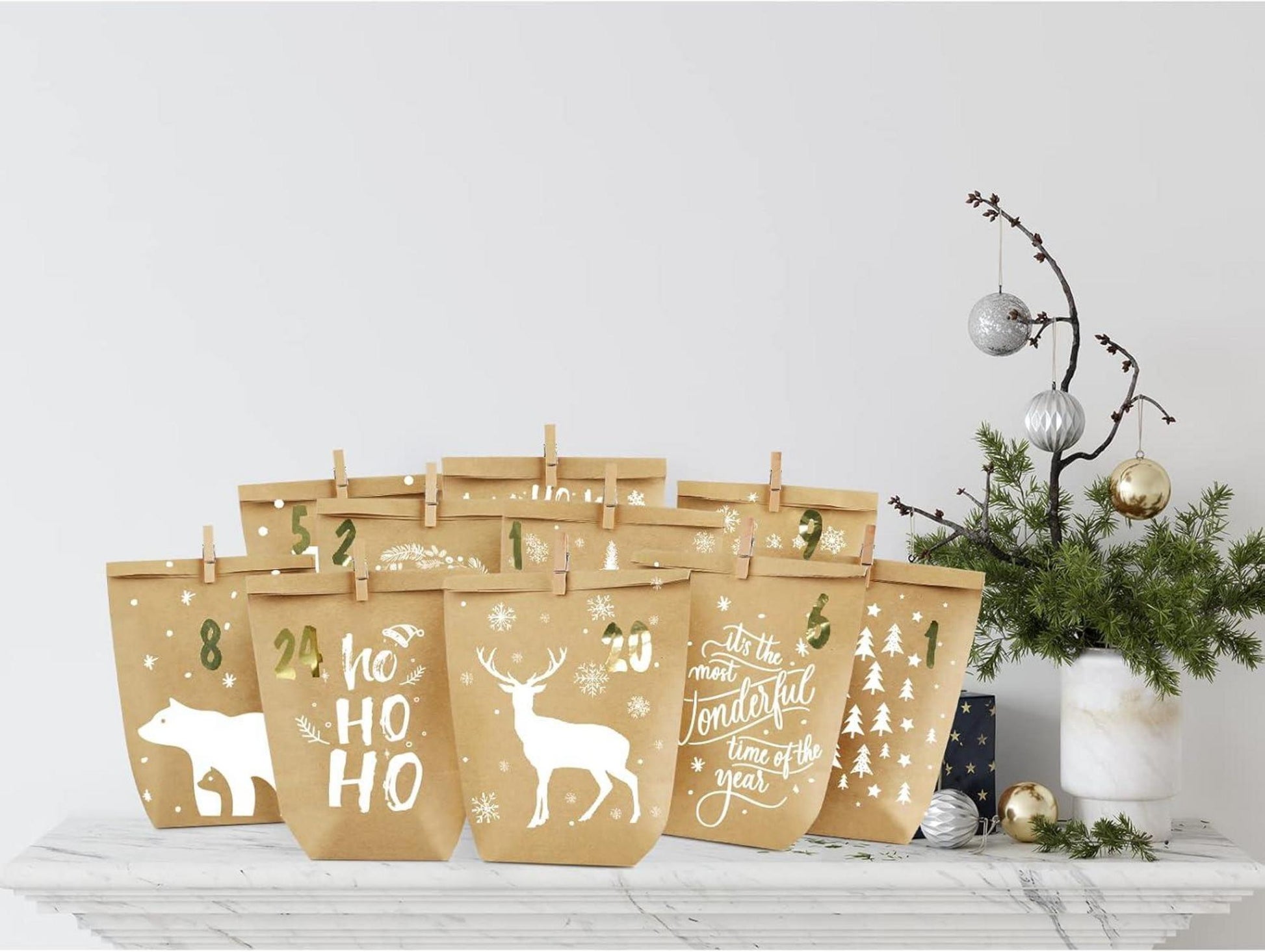 Adventskalender Tüten zum Befüllen 24 bedruckte Geschenktüten
