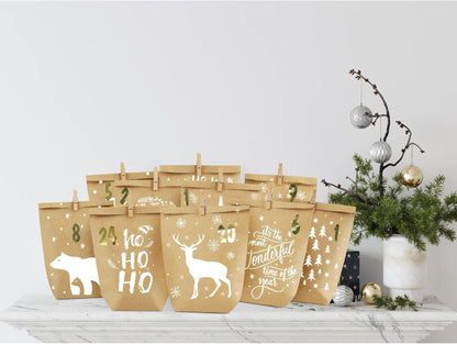 Adventskalender Tüten zum Befüllen 24 bedruckte Geschenktüten