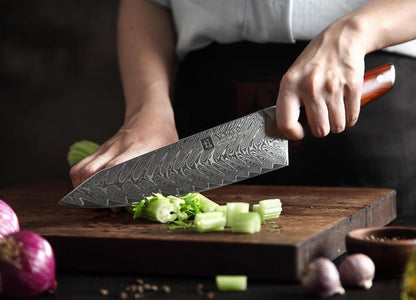 XINZUO Damaskus Profi Küchenmesser Set 15 teilig Akazienholz Block