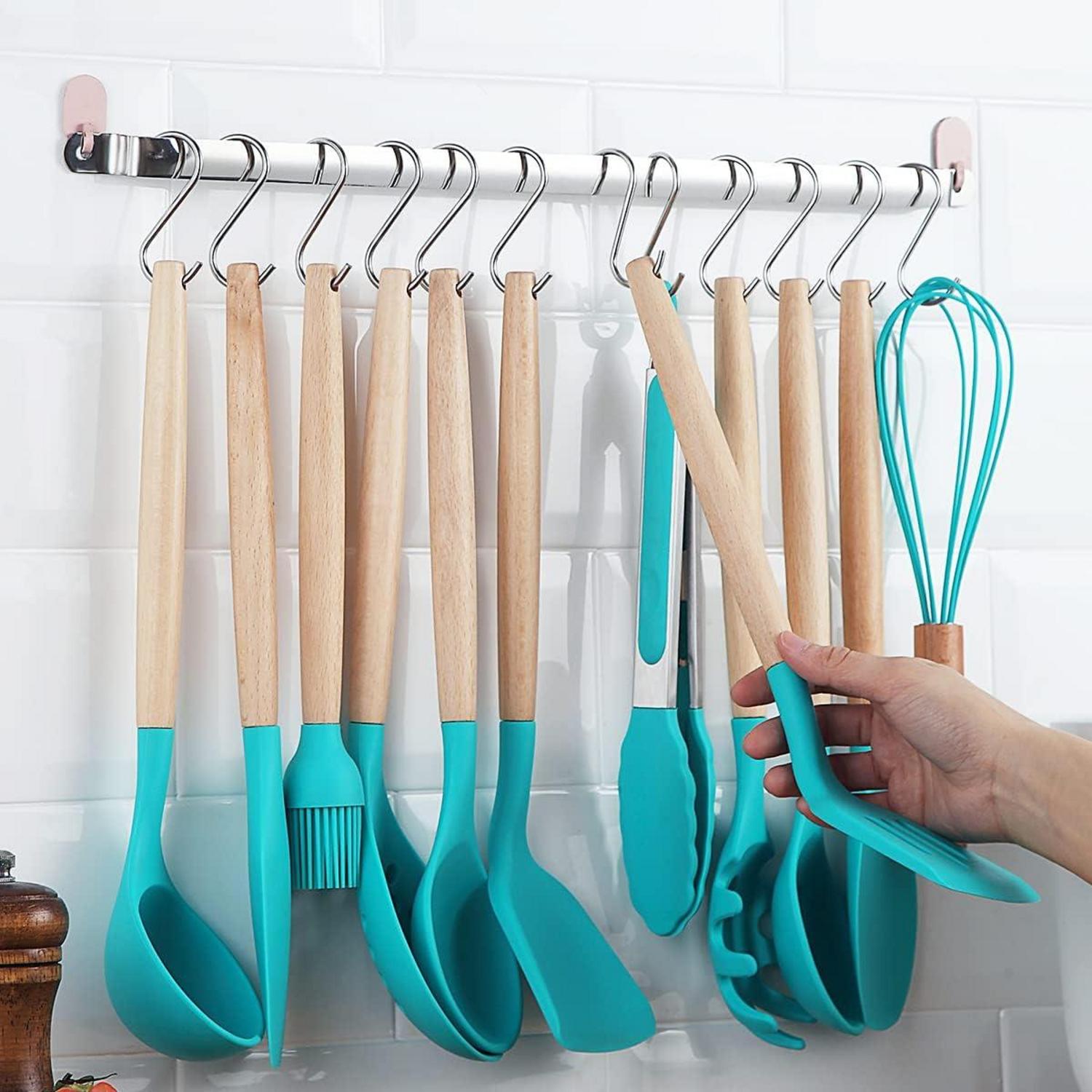 Berglander Silikon Küchenutensilien Set 38-teilig Antihaft Holzgriff Blue