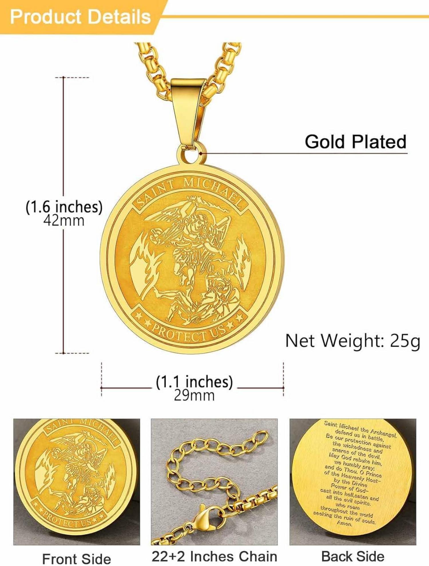 U7 Erzengel Michael Halskette Edelstahl Runde Schild Medaille Männer