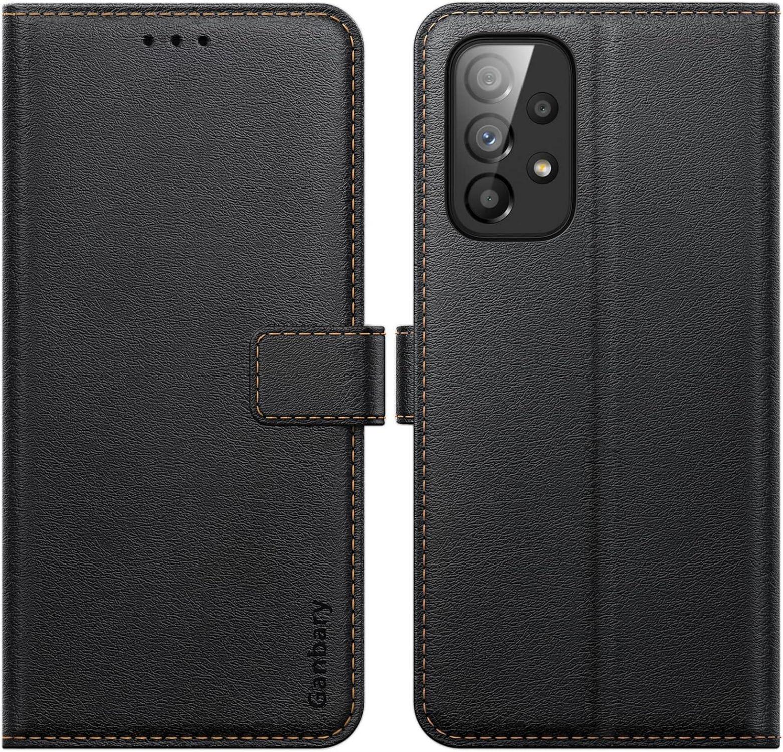 Samsung Galaxy A53 5G Handyhülle Schwarz - Premium Leder Tasche mit Kartenschlitzen, Magnetverschluss & Standfunktion