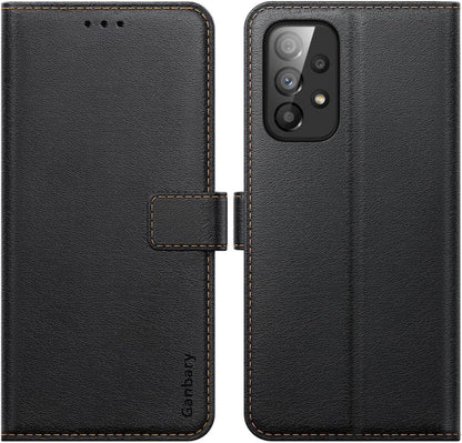 Samsung Galaxy A53 5G Handyhülle Schwarz - Premium Leder Tasche mit Kartenschlitzen, Magnetverschluss & Standfunktion