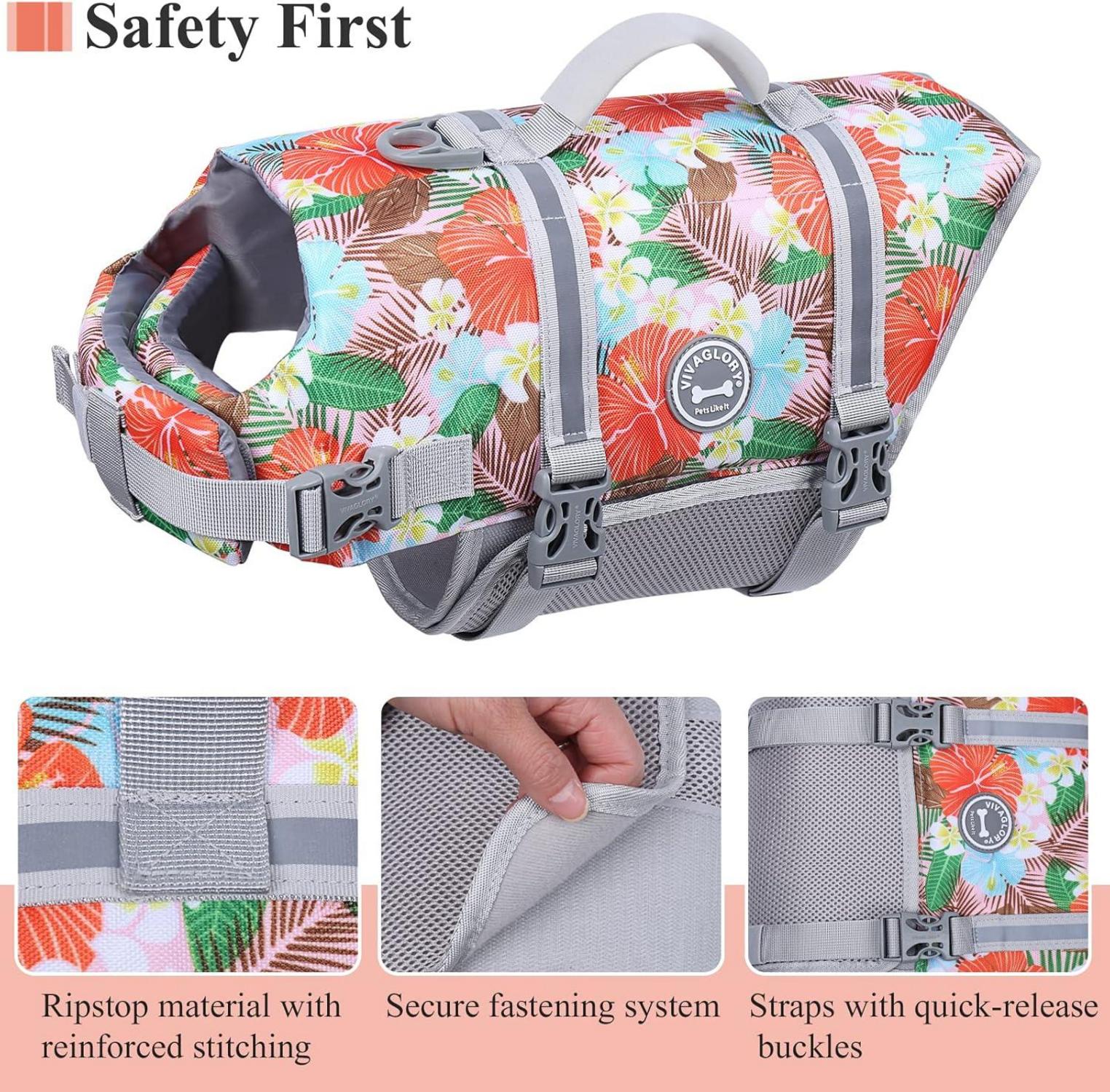 Hund Rettungsweste mit Verbesserter Auftrieb Blumen-Orange XL 78-96cm