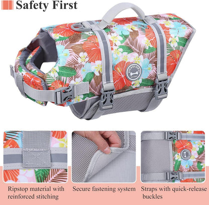 Hund Rettungsweste mit Verbesserter Auftrieb Blumen-Orange XL 78-96cm
