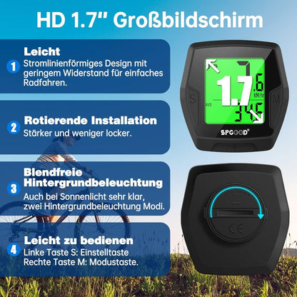 Fahrradcomputer Kabellos 21 Funktionen IP54 Wasserdicht mit